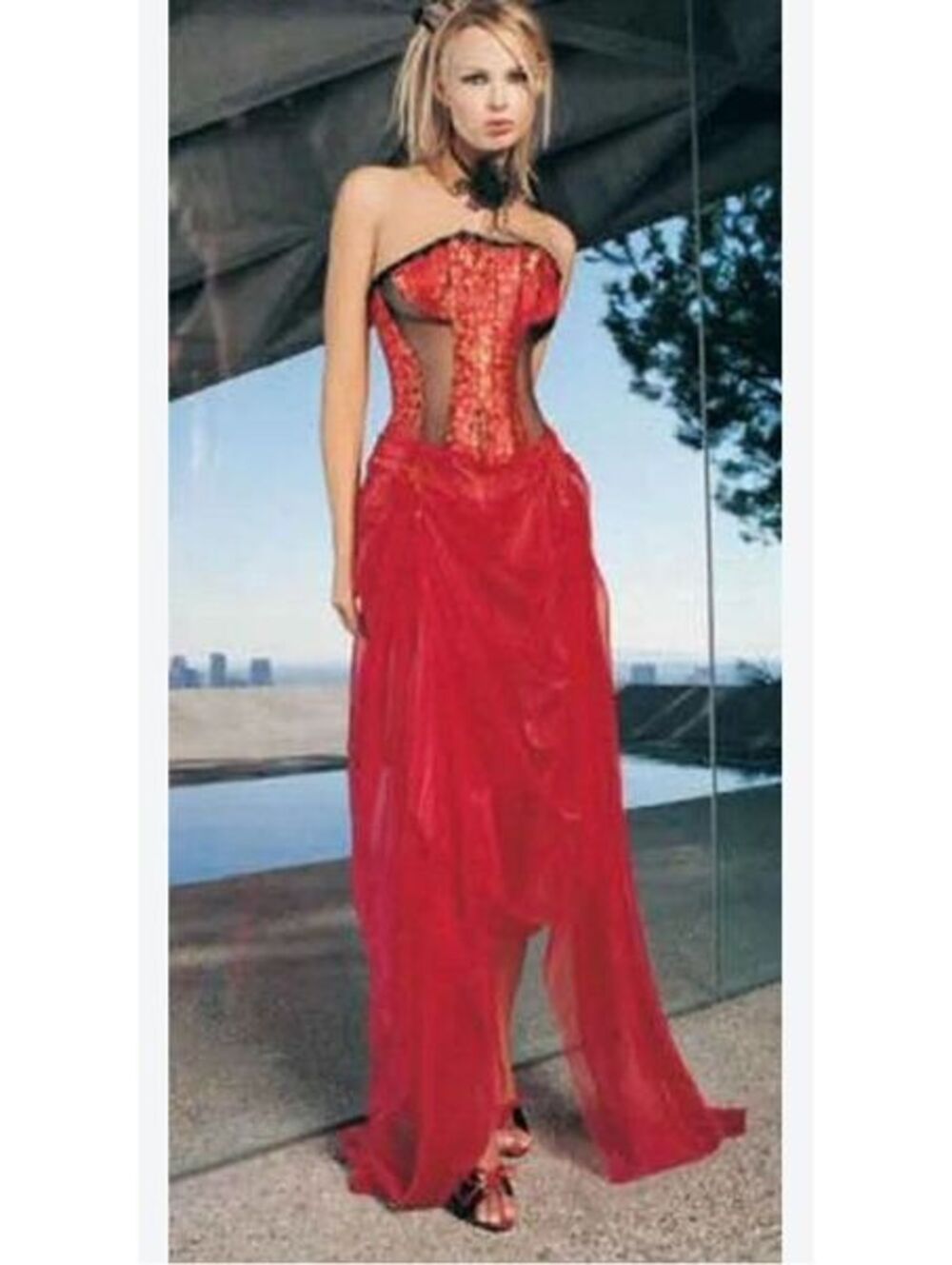 Leg Avenue 2PC Empress Costume Red Floral Corset with Sheer Skirt Size Small